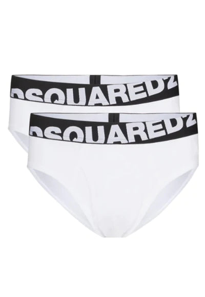 DSQUARED2 SLIP UOMO BASIC BRIEF TWIN PACK BIANCO